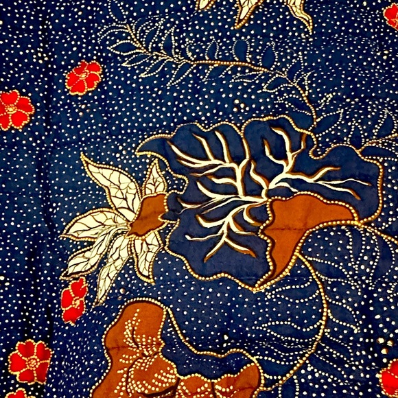 Other - Navy Floral Batik Print Cotton Fabric Red & Gold Accents, Quilting or Sewing